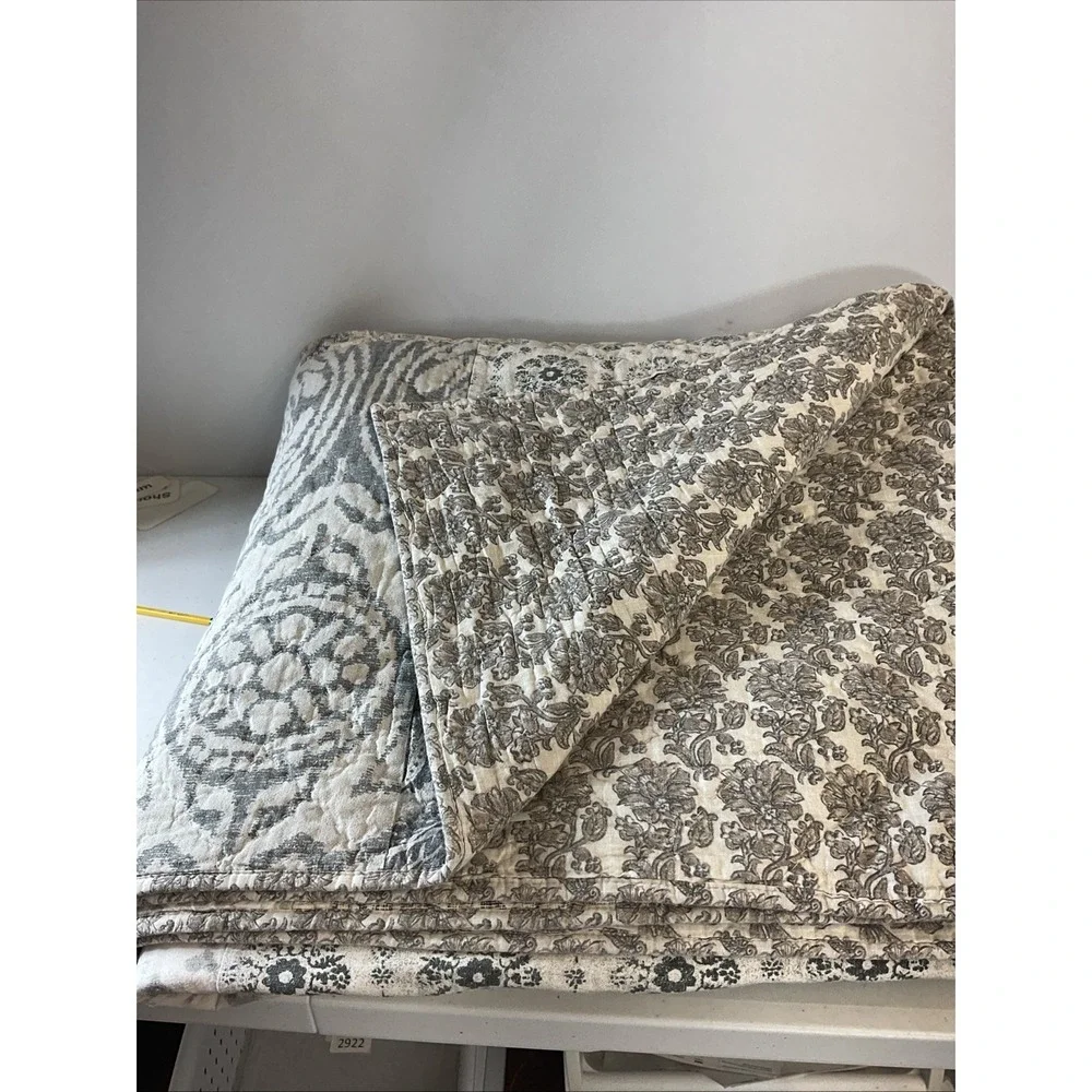 Pottery Barn Tessa Damask Patchwork Quilt KING size HTF RARE neutrals